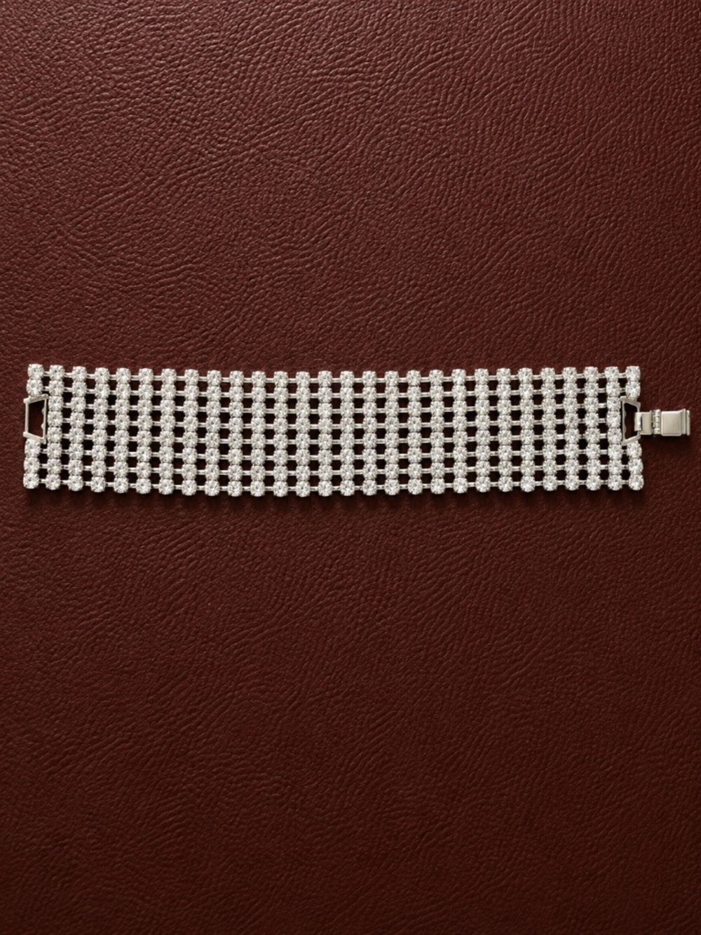 Silver-Tone Wide Rhinestone Cuff Bracelet